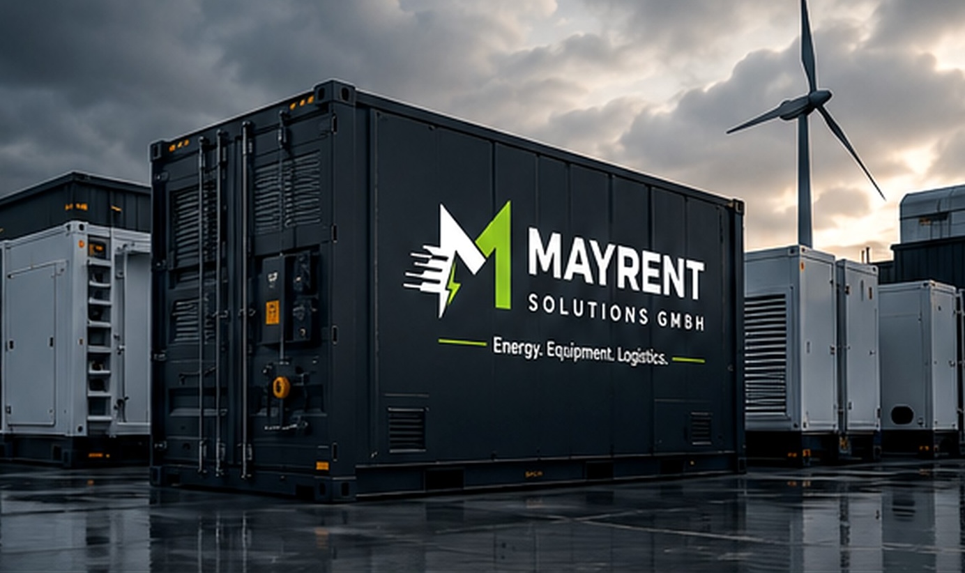 Mobiler Energiespeicher mit MAYRENT Solutions Branding